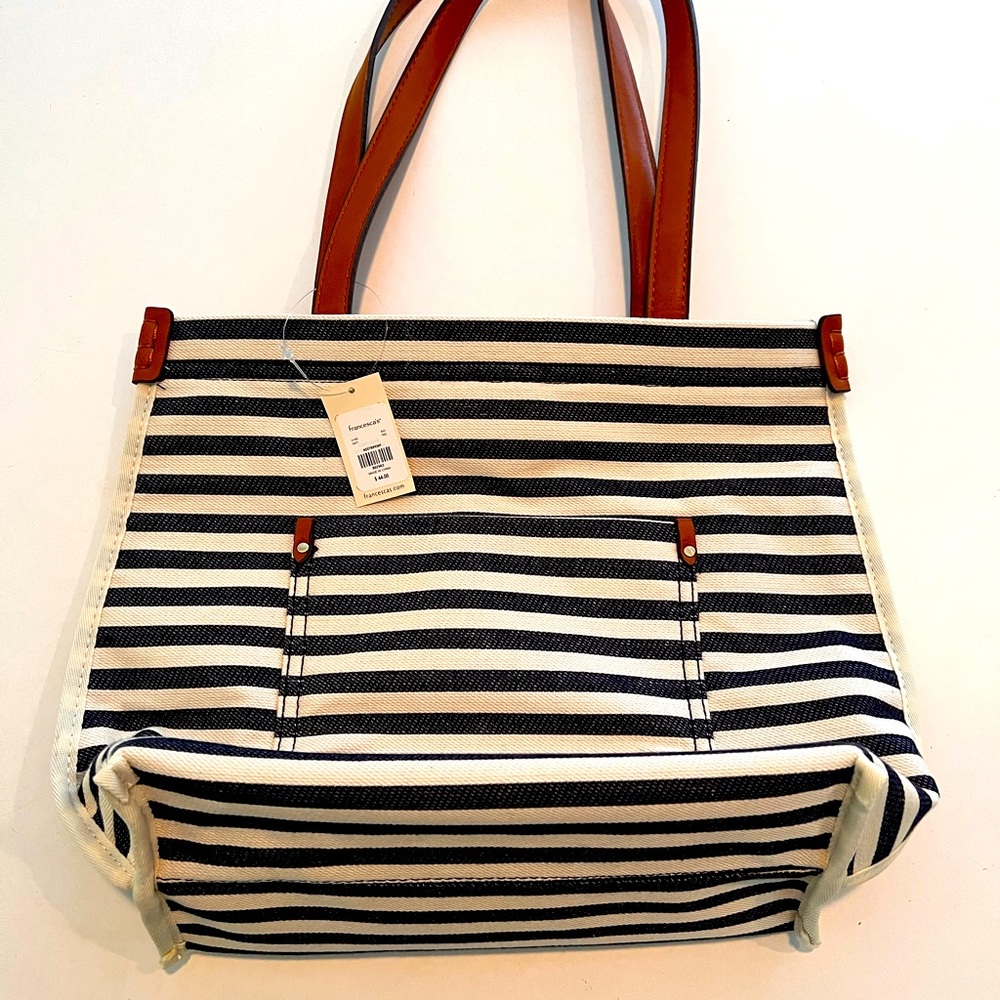 Francesca’s Blue and White Stripe canvas tote bag☀️